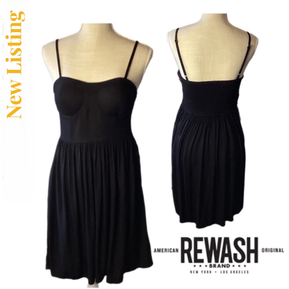 Rewash Brand Womens S SunDress Black Ruched Back Padded Cup Pleat…
